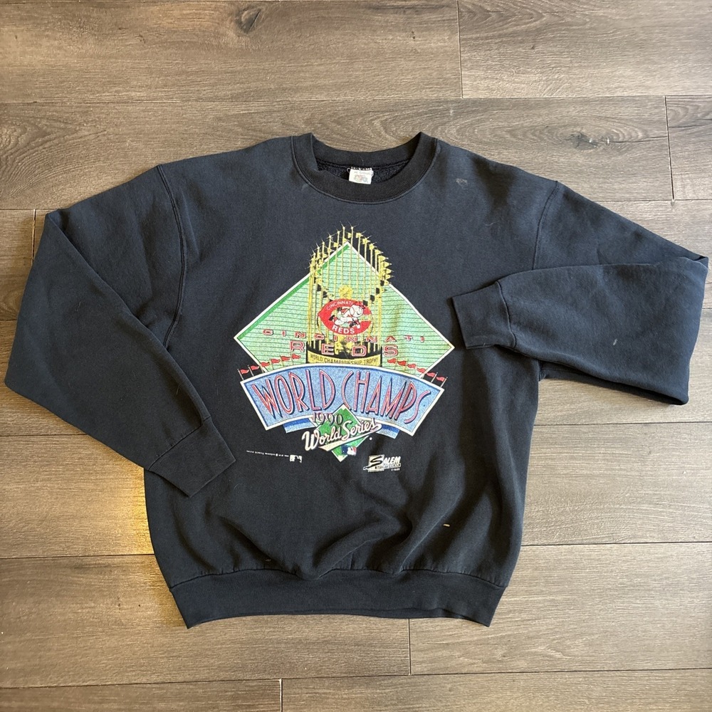 VTG Fruit of the Loom‎ Cincinnati Reds 1990 Champs Sweatshirt XL Black Crewneck
